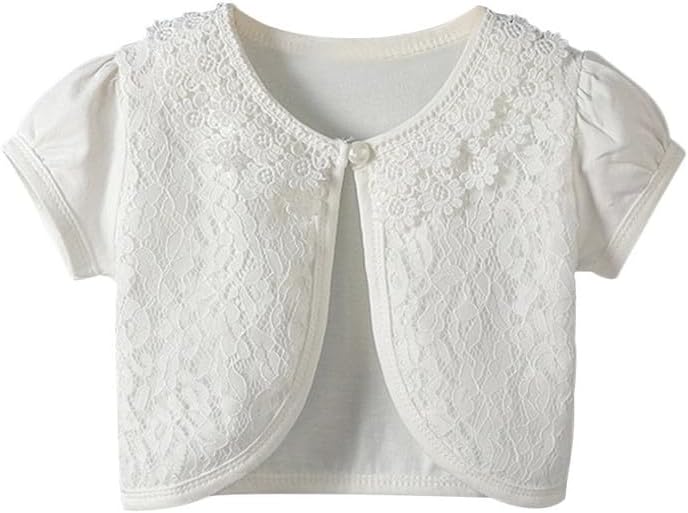 Little Girls Short Sleeve Open Front Flower Short Cardigan Lace Jacket Shrug Bolero