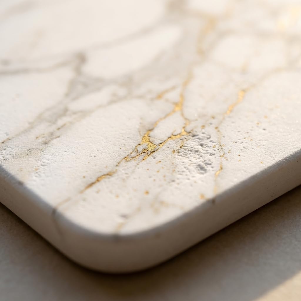 Tappeto diatomite bagno (60 x 40 cm) - Pietra assorbente ad asciugatura istantanea, antibatterico e antiscivolo, per doccia e cucina, effetto marmo avorio