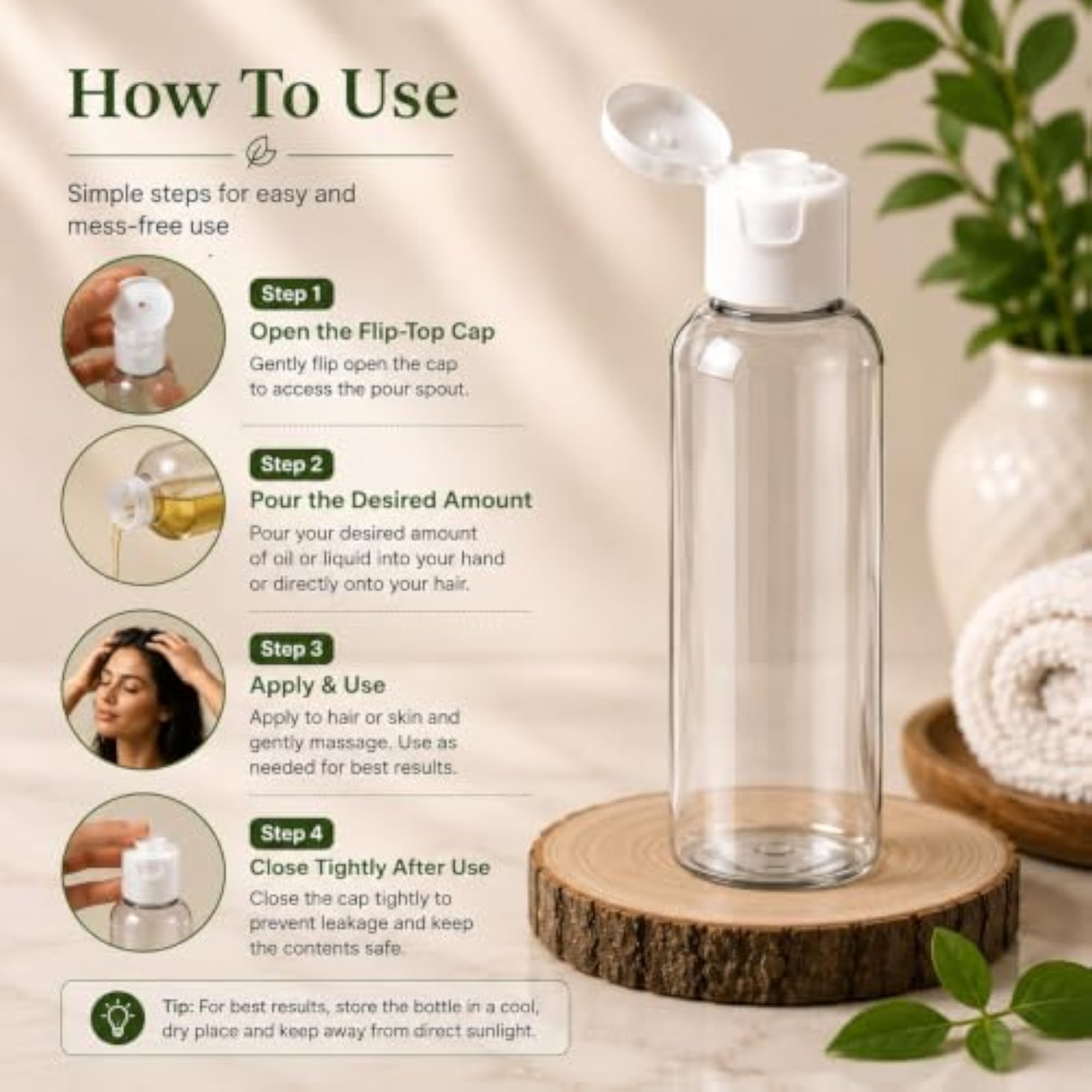 3 Pcs Empty Refillable Bottles with Cap, 60ml