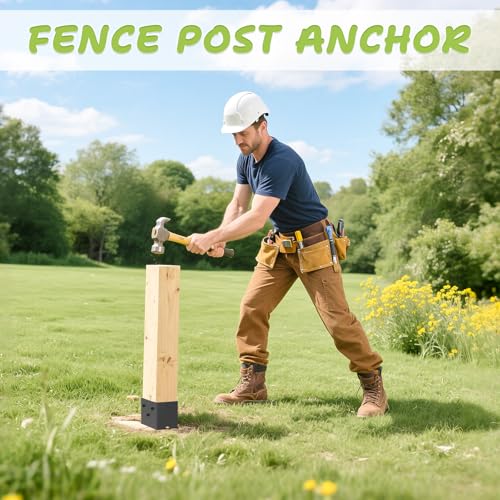 2 Pcs 4\"x 6\" Fence Post Anchor Ground Spike, 16.5\" Heavy Duty Metal Fence Stake Post Bases (Inner Size 3.6\"x5.6\") with Black Powder Coated for Fence, Deck, Railing, Mailbox and Porch - Thumbnail 5