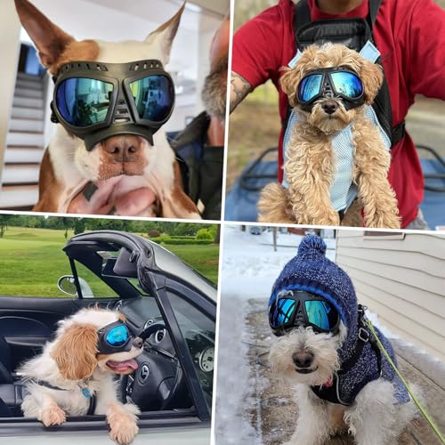 NAMSAN Hundebrille Sonnenbrillen für Augenschutz Hunde Brille mit Verstellbare Träger Mode Hundeschutzbrille für Kleine/Mittlere Hunde-Blau