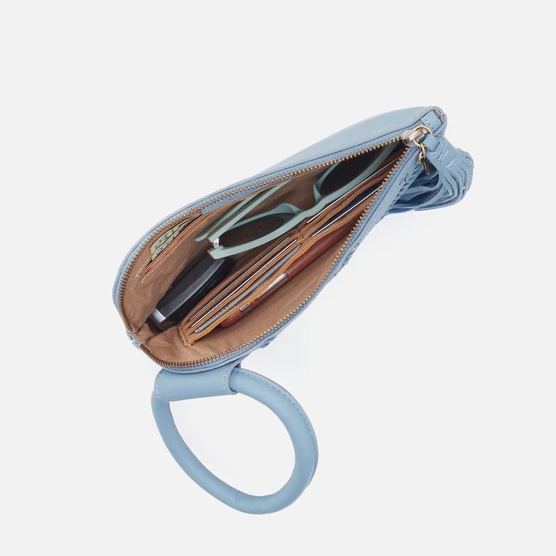 Image of HOBO Sable Leather Wristlet Clutch with Circular Handle, Zippered Closure, Credit Card Organizer, & Interior Zip Pocket