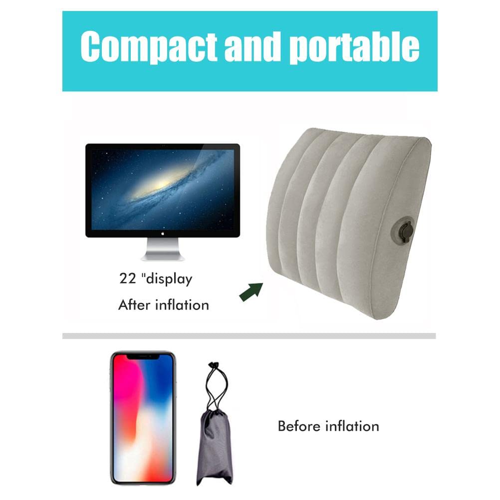 Almohada hinchable de apoyo lumbar, almohada portátil para asiento de coche, silla de oficina, almohada de respaldo ajustable con bolsa de almacenamiento para hombres y mujeres, espalda baja, 40 x 35