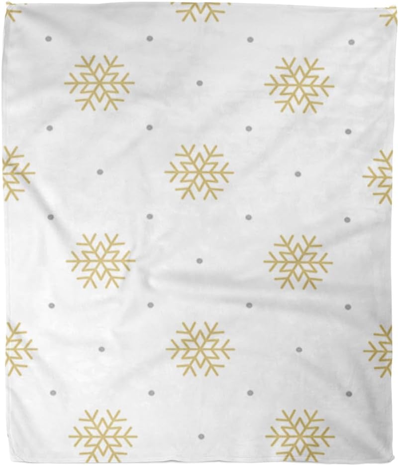 Home Decor Throw Blanket, Winter Christmas Gold Snowflakes