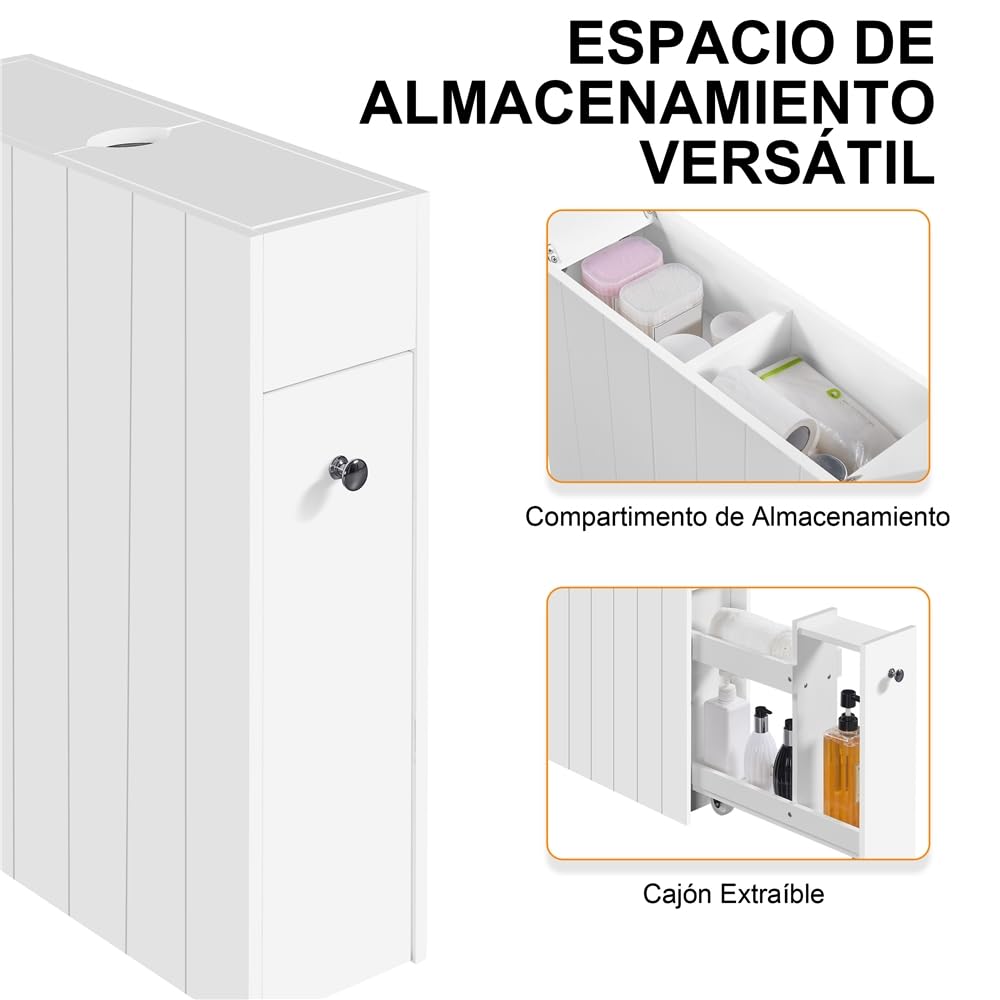 Yaheetech Armario de Baño Mueble de Estrecho de Madera 50x17x58 cm | con 2 Cajones Armario Lateral Pequeño con Cajones y Rodillos Organizador Estrecho para Baño Cocina Salón