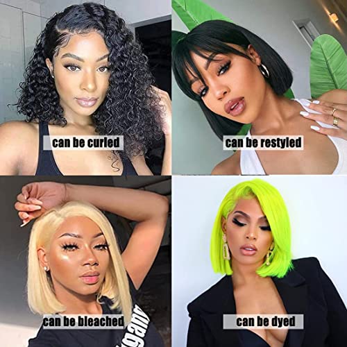 Hersmile Straight Bob Wigs Human Hair Wigs For Black Women 13X4 Straight Lace Front Wigs Human Hair Lace Front Wigs Pre Plucked Hd Lace Frontal Wigs 180% Density Short Bob Wigs Natural Color 10 Inch #TOP7