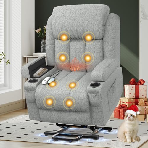 YONISEE Lift Chair Recliners for Elderly Recliner Chair with Massage & Heat Extended Footrest Riser Reclining Chair with Type C+USB 2 Cup Holders & 4 Side Pockets 2 Hidden Armrest Storage