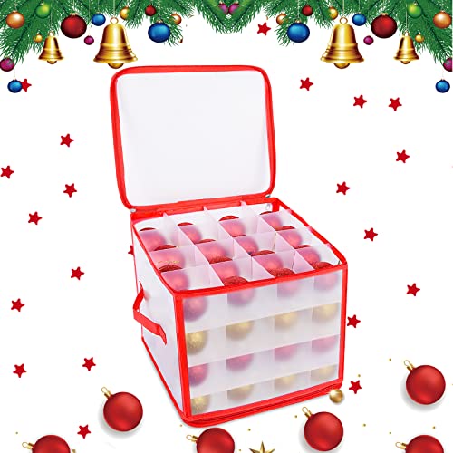 FORMIZON Aufbewahrungsbox für Weihnachtsschmuck, Sortierbox Aufbewahrung mit Griff, Aufbewahrungsbox für Christbaumkugeln mit Fächern und Deckel für 64 Christbaumkugeln Weihnachtsschmuck (Rot) Cover