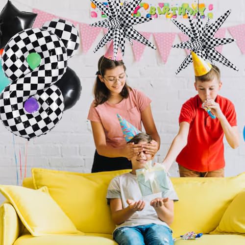 Image of TONIFUL 8th Birthday Balloons Kit 40 Inch Checkered Number 8 Foil Balloon