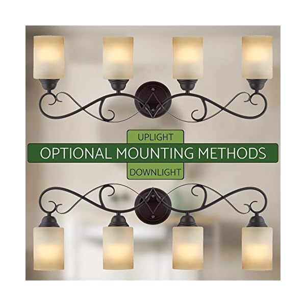 Revel Villa 78,7 cm Traditionelle Kronleuchter Vanity/Bad Licht + Bernstein Glas-Lampenschirme, Öl eingerieben Bronze Finish – Bild 5