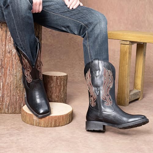 Image of Jousen Cowboy Boots for Men Embroidery Men's Western Boots Retro Square Toe Mens Boot Botas Vaqueras Para Hombre