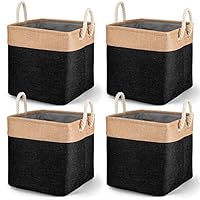 4 Pcs Large Storage Baskets, Foldable Fabric Storage Boxes Organiser with Handles for Clothes, Toys, Cube Storage Baskets for Cupboards, Shelves, Closet (Black)