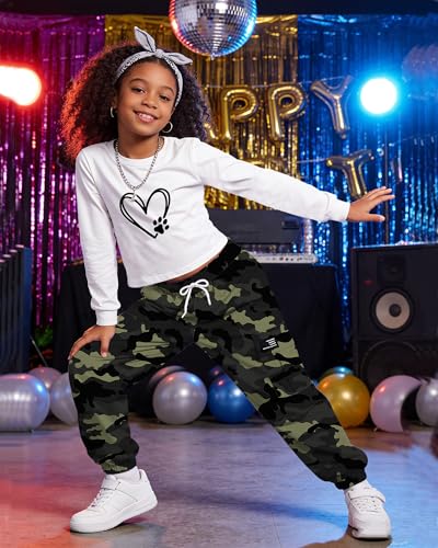 Image of Betusline Girls Fall Winter Clothing Sets, Long Sleeve Crop Top & Cargo Jogger Pants 2 Piece Outfit Sets,4T-14Y