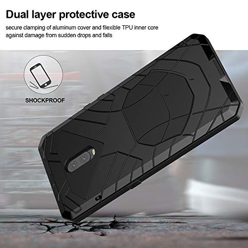 Oneplus 6T Case, 6T Phone Case, Armor Aluminum Alloy Metal Cover Heavy Duty Soft Rubber Shockproof Protective Military Bumper Outdoor Oneplus 6T For Men With Tempered Glass Feitenn - Black #TOP2