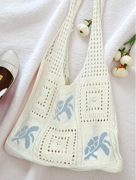 Bolso tote de crochet blanco para mujer talla única miniatura 3