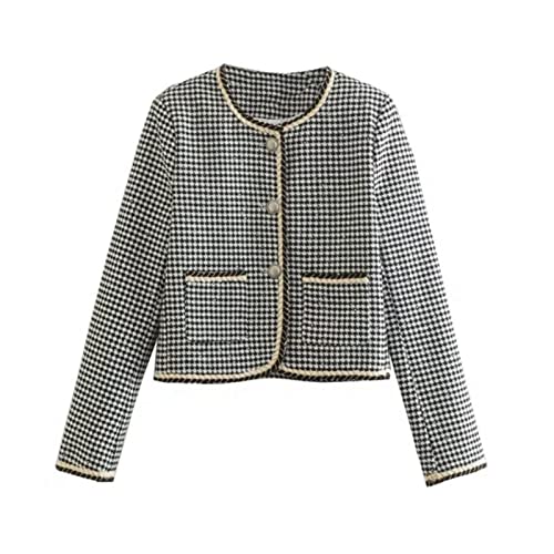 Manteau d'automne à manches longues femmes veste noire à poches coupe vintage L