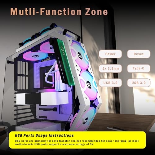 Image of KEDIERS PC Case C570 ATX Mid Tower Tempered Glass Gaming Computer Open Frame Case with 5 PWM ARGB Fans (White C570)