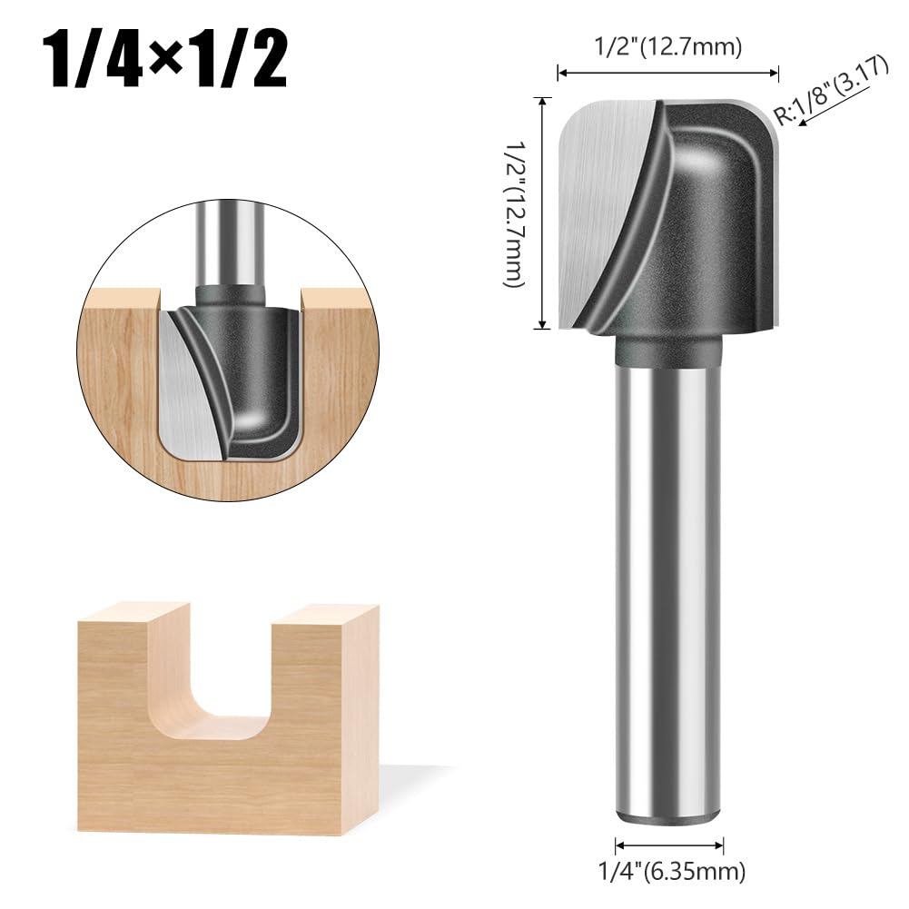 WSOOX Bowl and Tray Router Bits with 1/4" Shank 5PCS Carbide Signmaking Carving Router Bit Set Radius:1/8",1/8" 5/32",1/4",1/4". (1/4" Shank)