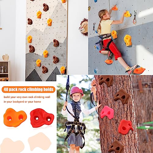 Meooeck 40 Pcs Rock Climbing Holds Set for Kids with Mounting Screws and 2 Wrenches, Mix Colored Climbing Rocks DIY Wall Grip Kits for Outdoor Indoor Playground Backyard Play Set - Thumbnail 5