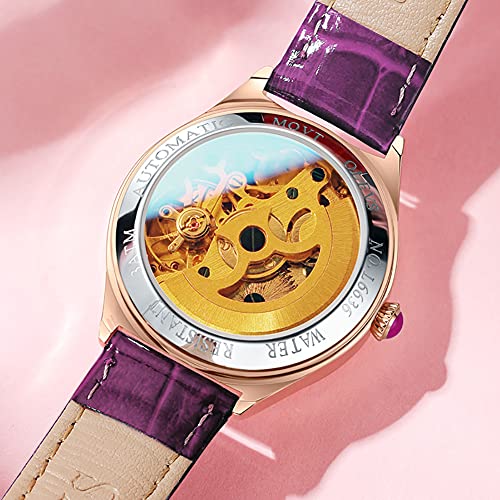 Image of OLEVS Watches for Women Automatic Ladies Watch Mechanical Leather Strap Self-Winding Diamond dial Waterproof