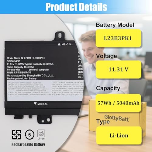 Image of L23B3PK1 L23M3PK1 Laptop Battery for Lenovo IdeaPad Slim 5-14Q8X9 5-14IMH9 5-14AHP9 5-14IRU9 5-15IRU9 5-15IRH9 5-16IMH9 5-16AHP9 Series Laptop Battery L23D3PK1 L23X3PK1 57Wh