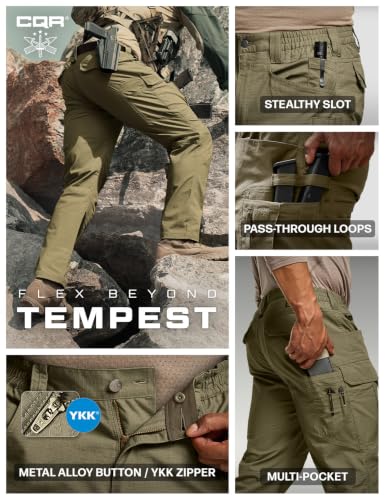 Image of CQR Men's Flex Stretch Tactical Pants, Water Resistant Ripstop Cargo Pants, Lightweight EDC Outdoor Work Hiking Pants