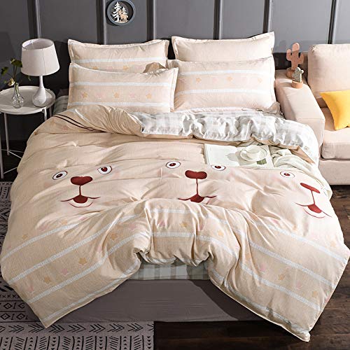 FANSUBedding Sets Duvet Cover, 4pcs Elegant Lightweight Soft Flat Sheet Microfiber Bed Set Zipper Print Zip Easy Care Adults Teenagers (200x230cm,Stripe)