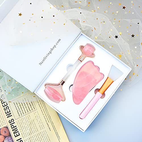 Jade Roller Rose Quartz Eye Roller Set Face Roller Gua Sha Jade Roller For Face Pink Stuff Eye Roller Jade Face Roller Rose Quartz Nest Living