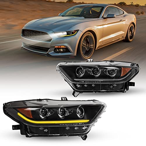 Nixon Offroad Full Led Headlights Assembly for 2015 2016 2017 Ford Mustang, Led High Low Beam Projector Headlights w/ Led Sequential Turn Signals, Led DRL, Amber Reflector, Driver & Passenger Sides