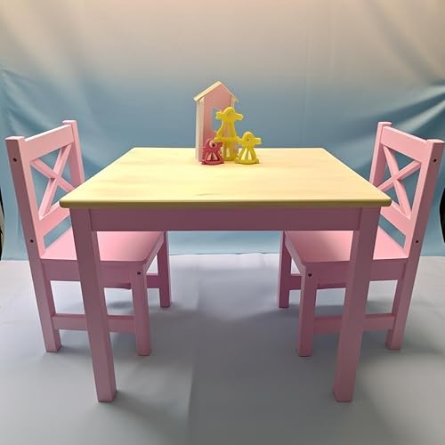 PETIT BATEAU Juego de mesa y sillas para niños pequeños, muebles modernos de madera maciza para niñas de 2 a 8 años, color rosa, arte de arte