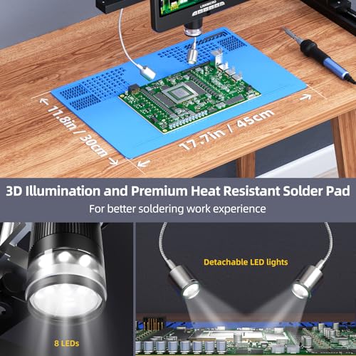 Image of LM210A 10.1 inch HDMI Digital Microscope for Soldering with Slide Rail Arm Stand, Professional Electronic Microscope Camera for Adults, UHD 2160P Video 52MP, Windows PC View, 32GB
