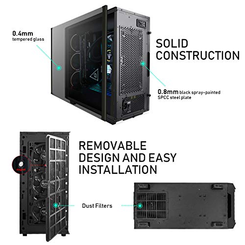 Segotep Phoenix ATX Black Mid Tower PC Gaming Computer Case USB 3.0 Type-C Ports/Graphics Card Vertical Mounting with Tempered Glass