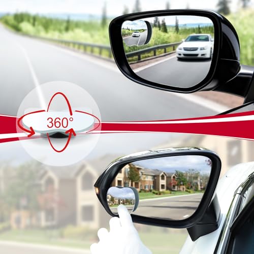 Image of LivTee Blind Spot Mirrors, Apple-Shaped HD Glass Frameless Convex Rear View Mirrors, Wide Angle Adjustable Stick for Side Mirror, Automotive Exterior Accessories for Car, SUV & Trucks, Pack of 2