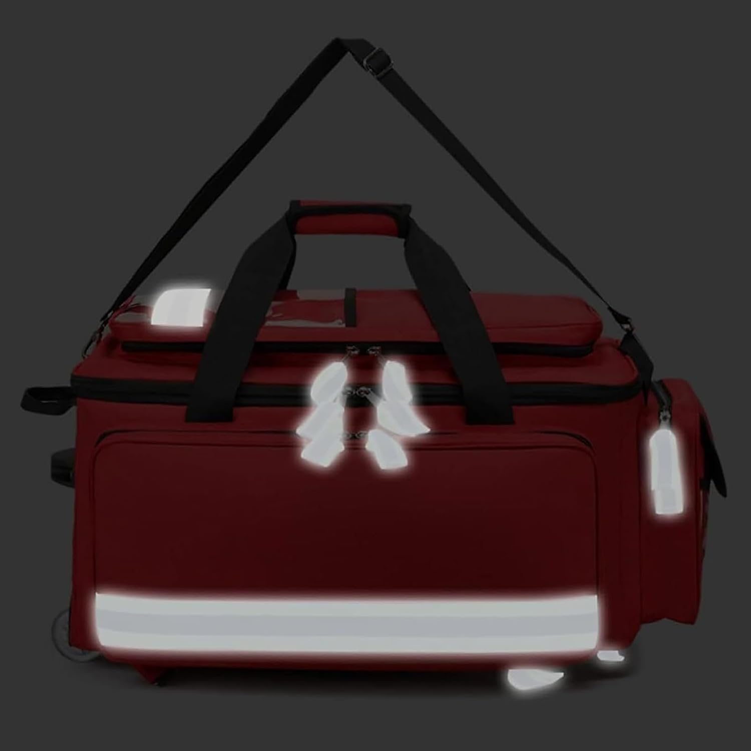 Medical Bag on Wheels, Large Capacity Trauma Responder, 1800D Oxford Cloth, Multi-Pocket Interior, Non-Slip Feet, Reflective Strips for Health Professionals