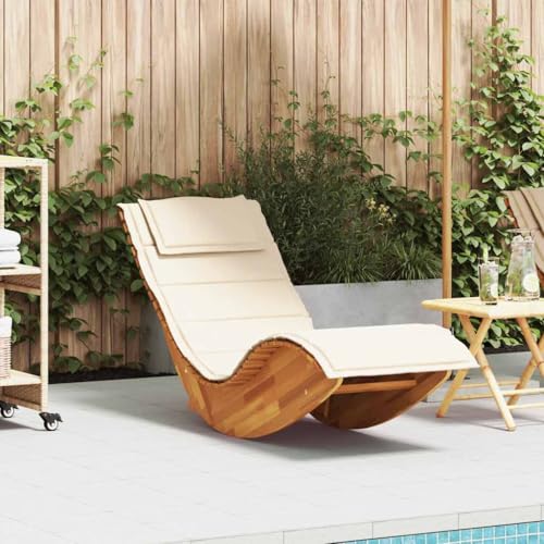 Genérico Tumbona Mecedora con cojín de Madera Maciza de Acacia,Mobiliario,Muebles de jardín,Asientos de Exterior,Tumbonas-4103882