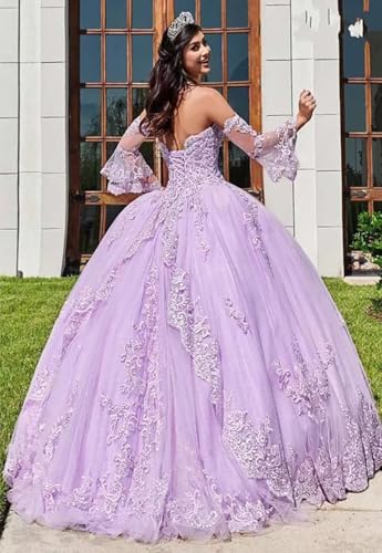 Strapless Tulle Quinceanera Dresses Detachable Long Sleeve Laces Appliques Formal Party Ball Gown for Women2