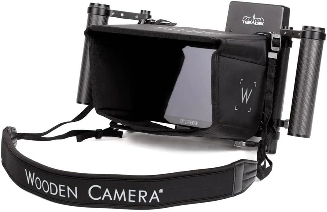 Wooden Camera Director's Monitor Cage v3 with Carbon Fiber Handgrips, Universally Compatible with Any Monitor up to 9 inches, Includes Neck Strap and Sun Shade