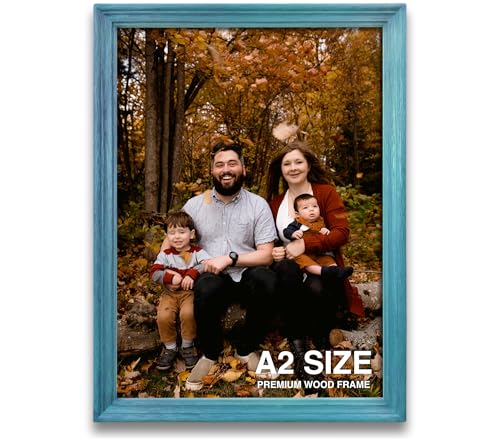 Image of A2 Frame | Frames For Wall Decoration | Photo Frame For Wall Big Size | Blue Wood Frames For Wall | Ideal For Living Room & Gift (A2, 16.5x23.4 inch, Blue)