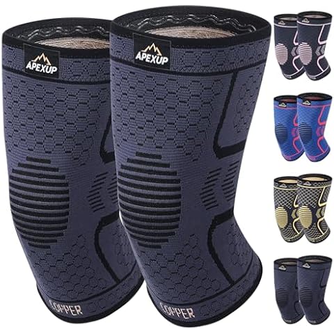 APEXUP Copper Knee Brace for Women & Men, 2 Pack Knee Compression Sleeve for Knee Pain, Arthritis Pain Relief, Meniscus Tear, ACL, Knee Support for Running, Fitness, Weightlifting (L, Black) Cover