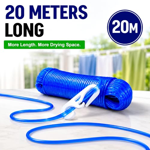 Image of SWAPKART 20M PVC Coated Steel Wire Rope for Drying Clothes, Plastic Hooks Clothesline Rope Heavy-Duty, Strong Rope for Clothes Hanging and Drying at Home, Balcony & Outdoor(Pack of 1,Multicolor)