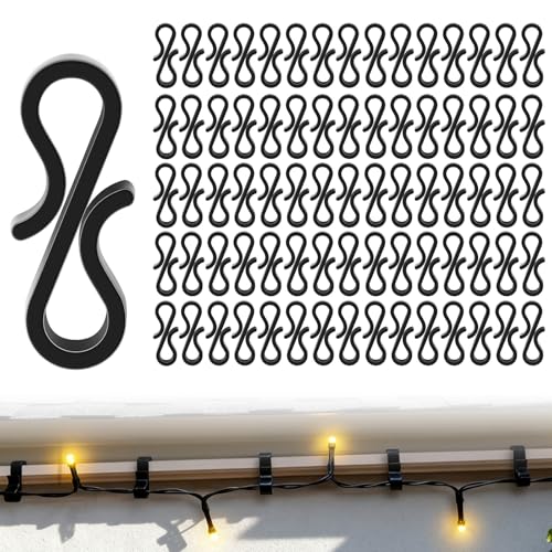 XDGBGFN 120 Pcs Mini Plastic Gutter Hooks, Gutter Hook for Outdoor Lights,Black Plastic S Clip Light Hook Clips for Hanging Christmas String Lights, Outside Garden String Lights (Hooks)
