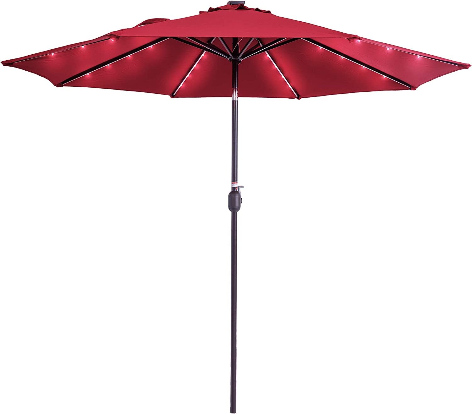 Photo 1 of **PARTS ONLY NON-REFUNDABLE READ NOTES**Sundale Outdoor 9FT 32 LED Lighted Patio Umbrella with Solar Powered, Table Market Umbrella with Crank & Push Button Tilt for Garden, Deck, Backyard, Pool, 8 Steel Ribs(Red) red - 9ft