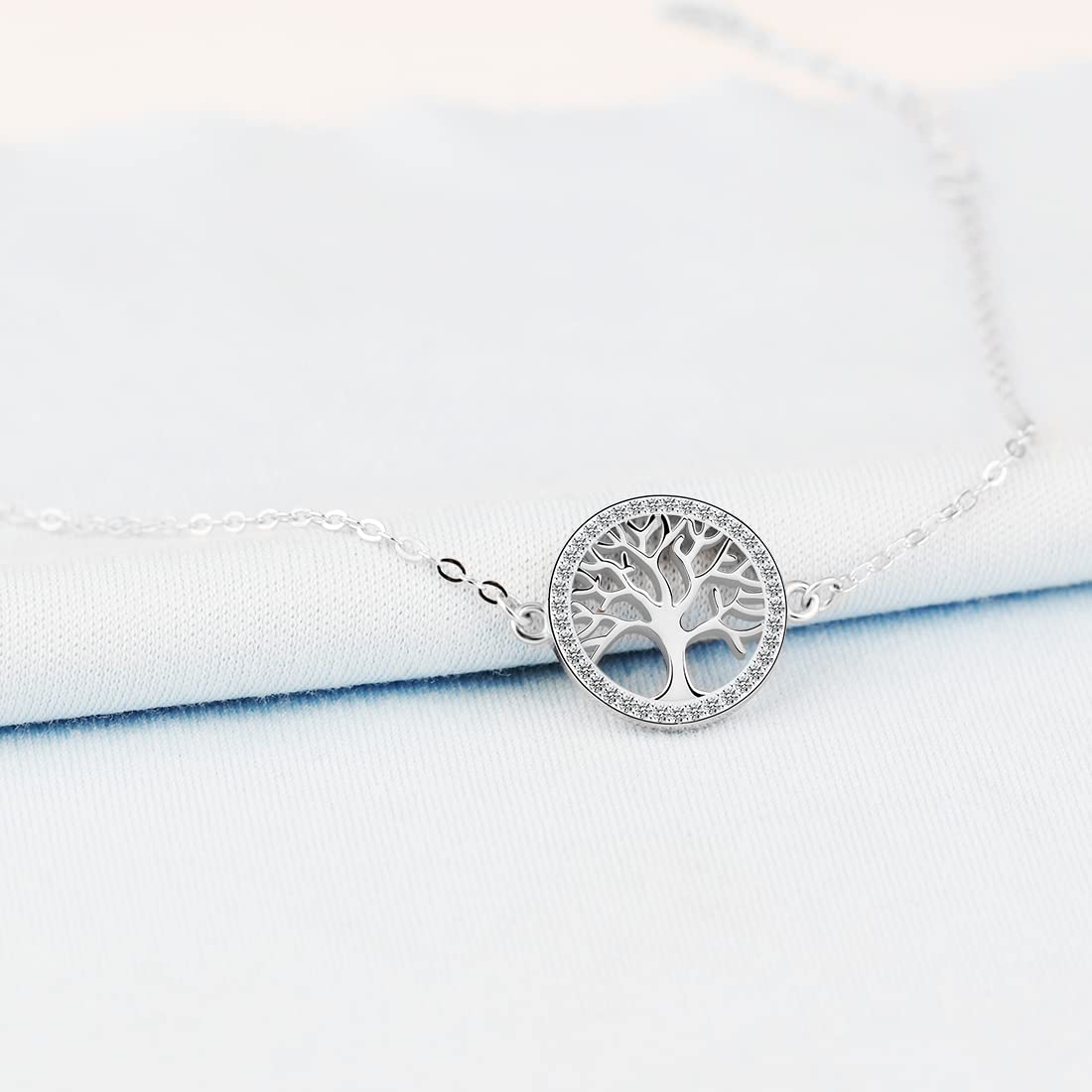 Pulsera ajustable con árbol genealógico de plata de ley 925 para mujer