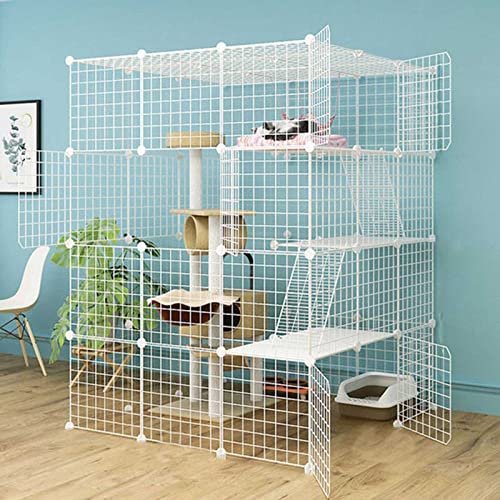 屋内猫ケージ - 大型猫ケージ ペット犬小屋 子猫ケージ 猫 屋外エンクロージャー 金属猫ハウス 屋内 DIY 猫 ベビーサークル 頑丈 お手入れ簡単 取り外し可能な運動場所 2-5匹の猫に最適(111x111x146cm)