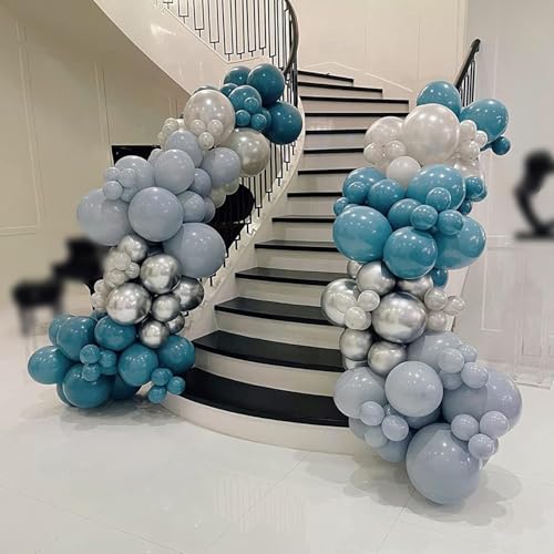 Image of Dusty Blue Balloons Different Sizes Double Stuffed Balloon Garland 18 12 10 5inch Latex Slate Balloon Pastel Blue Balloon Arch Kit for Neutral Birthday Party Decoration Baby Shower