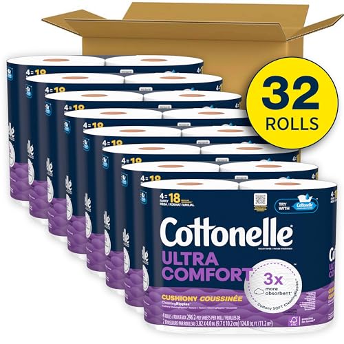 Image of Cottonelle Ultra Comfort Toilet Paper with Cushiony CleaningRipples Texture, 32 Family Mega Rolls = 144 Regular Rolls (8 Packs of 4)