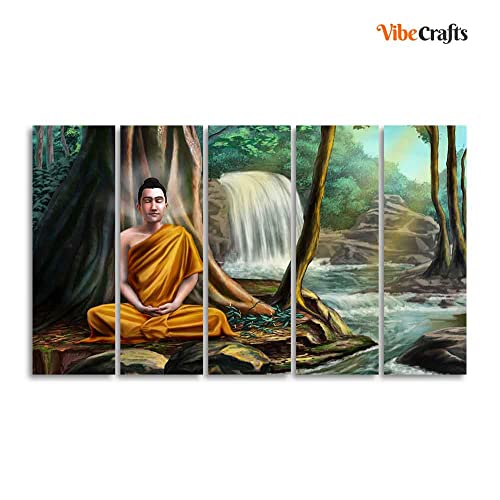 Image of VIBECRAFTS Wall Painting of Buddha with Nature Background Set of Five For Home|Office|Living Room|Gift (PTVC5Pcs4 8614)