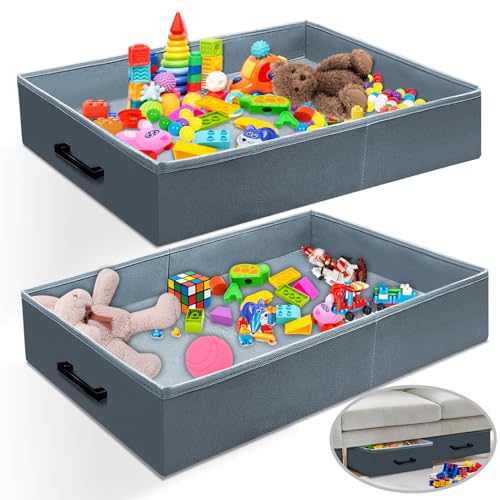 Under Couch Storage, 2 Pack Under Couch Storage Containers,Foldable Under Sofa Storage keeps things out,Under Couch Storage Box for Toys,Blocks,Puzzles, Plush Dolls,Books(23.62*15.75*3.93in)