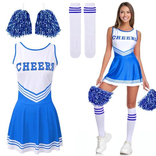 Catálogo para Comprar On-line Ropa de Cheerleading y animación para Mujer los 10 mejores. 42 AUTOWT Disfraz de Animadora para Mujer, Uniformes de Animadora Elegantes con 2 Pompones y 1 Par Calcetines a Rayas, Conjunto Vestido para Niñas Escuela Deportes Fiesta Musical...