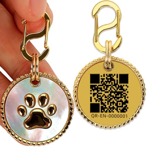 18K Gold Plated Nature Shell QR Code Pet ID Tags Personalized Dog Tag and Cat Tags Editable Online Profile Free Page Emergency Contacts Scan QR to Receive Instant Pet Location Alert Emails(18K Gold)